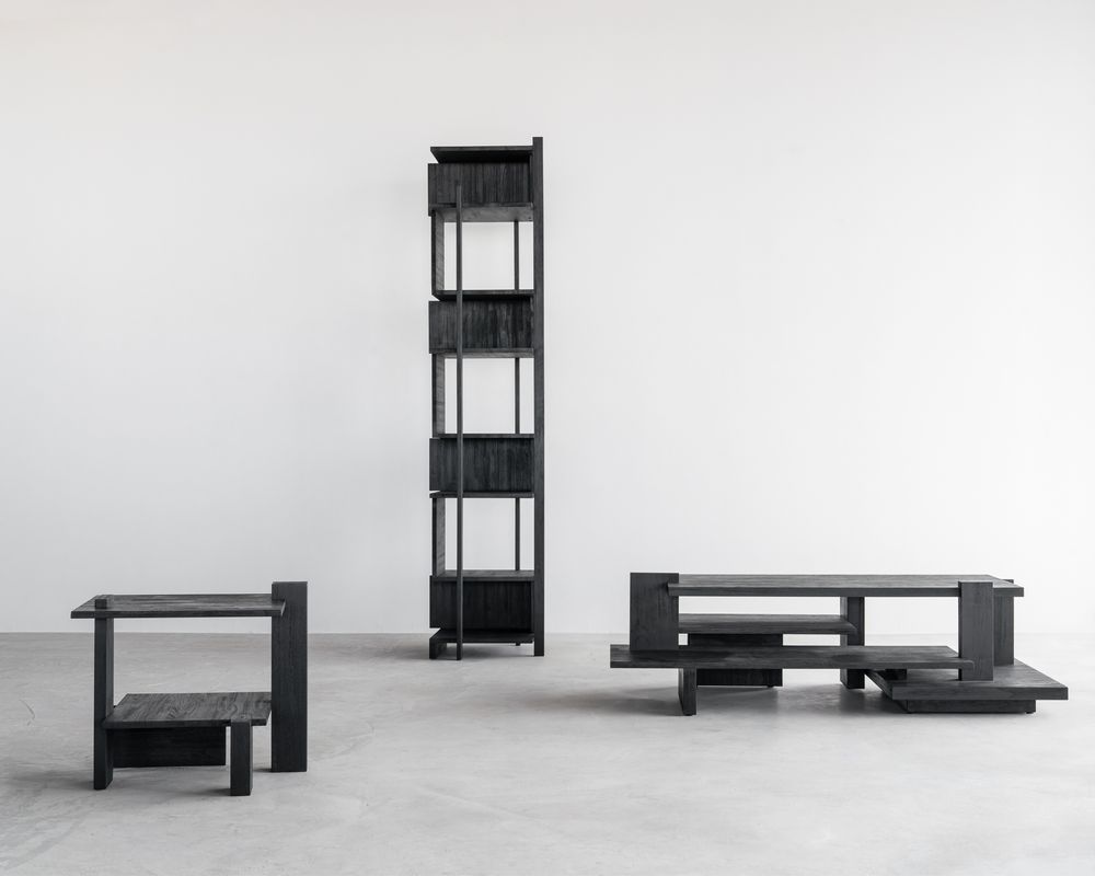Coffee tables - Teak Abstract black side table - ETHNICRAFT