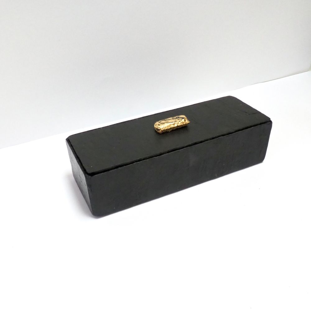Caskets and boxes - Rectangular box in natural slate, slate and gold leaf decor - LE TRÈFLE BLEU