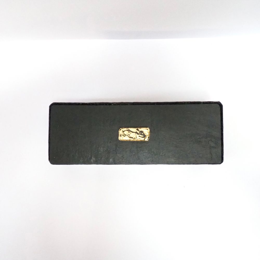 Caskets and boxes - Rectangular box in natural slate, slate and gold leaf decor - LE TRÈFLE BLEU