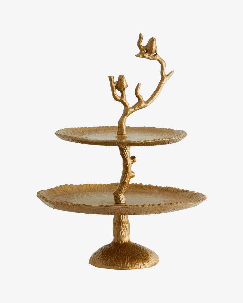 Decorative objects - BIRDY cake stand, gold color - NORDAL