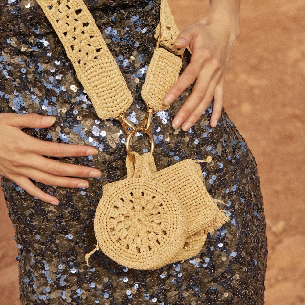 Petite maroquinerie - Mini pochettes en raphia Mini Géo avec bandoulière - SANABAY PARIS