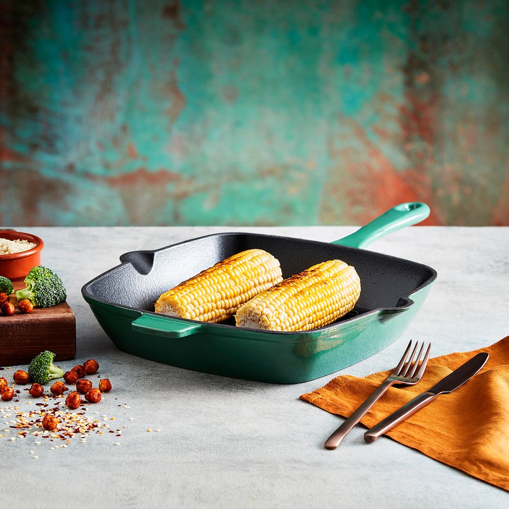 Frying pans - Barbary & Oak Foundry 23cm Square Cast Iron Grill Pan - RKW LTD - BARBARY & OAK