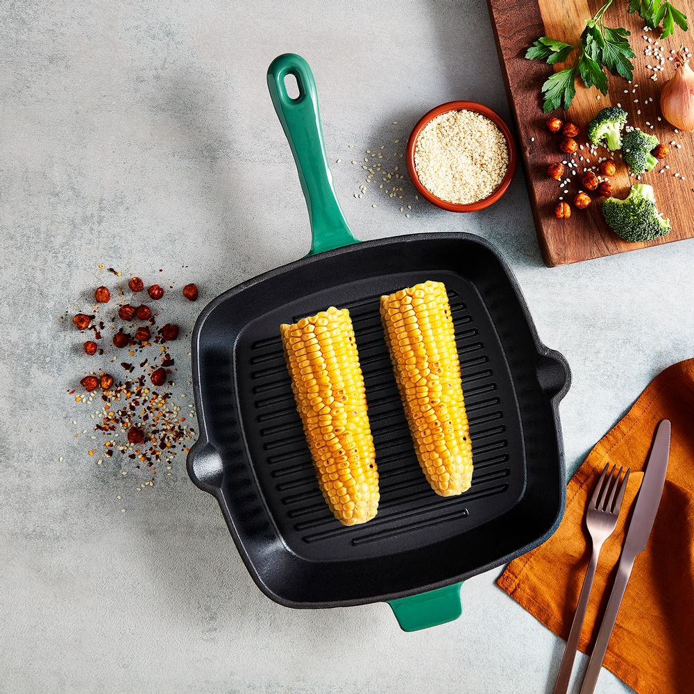 Frying pans - Barbary & Oak Foundry 23cm Square Cast Iron Grill Pan - RKW LTD - BARBARY & OAK