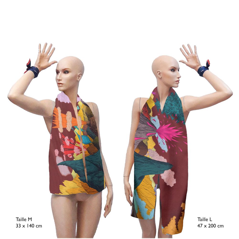 Gifts - Silk twill scarves, “Volcans” collection plum sky - two sizes - artist's scarf - CÉLINE DOMINIAK