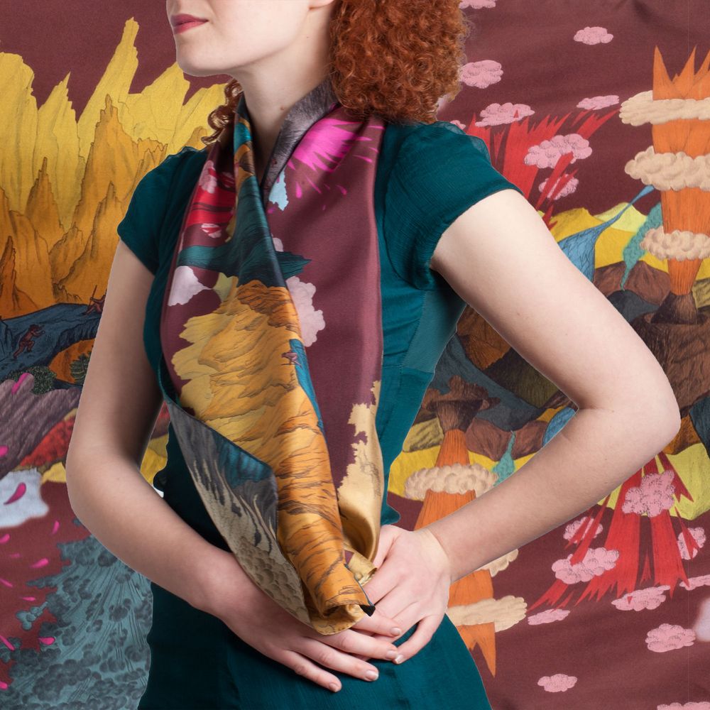 Gifts - Silk twill scarves, “Volcans” collection plum sky - two sizes - artist's scarf - CÉLINE DOMINIAK