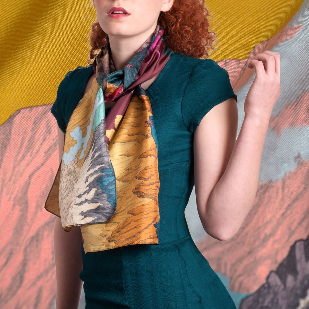 Gifts - Silk twill scarves, “Volcans” collection plum sky - two sizes - artist's scarf - CÉLINE DOMINIAK