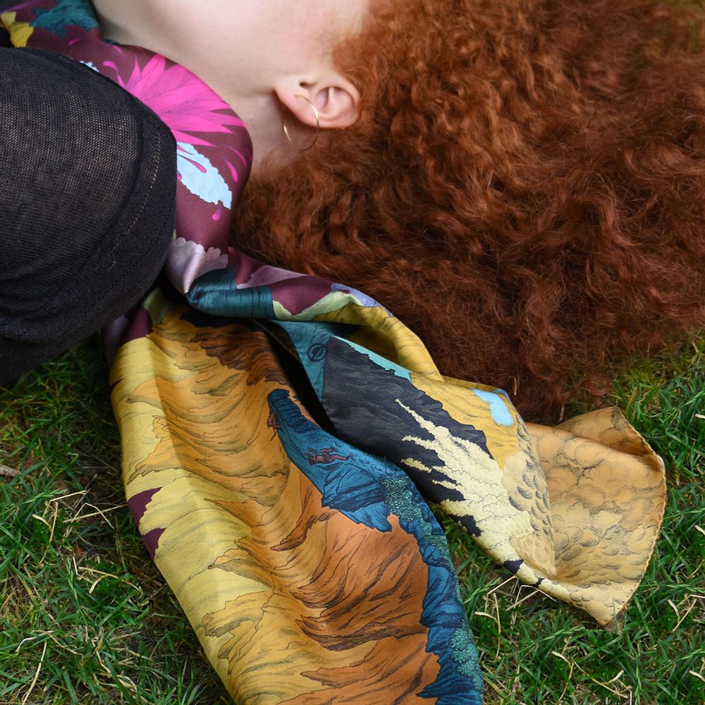 Gifts - Silk twill scarves, “Volcans” collection plum sky - two sizes - artist's scarf - CÉLINE DOMINIAK