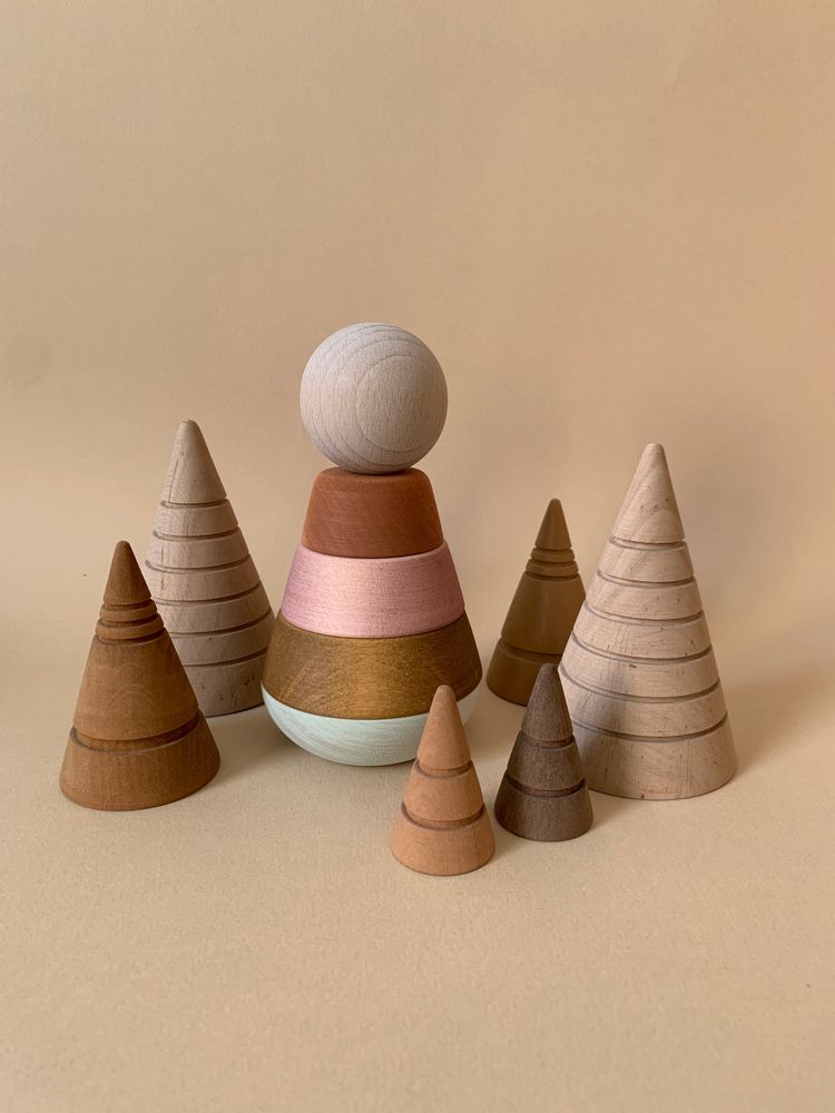 Jouets enfants - Tour empilable en bois - Pastel et Forêt - BRIKI VROOM VROOM