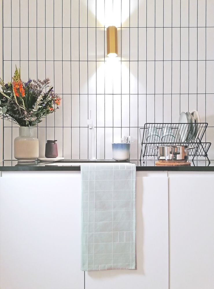 Tea towel - BLOCK WINDOW GRID zinc tea towel - KVP - TEXTILE DESIGN