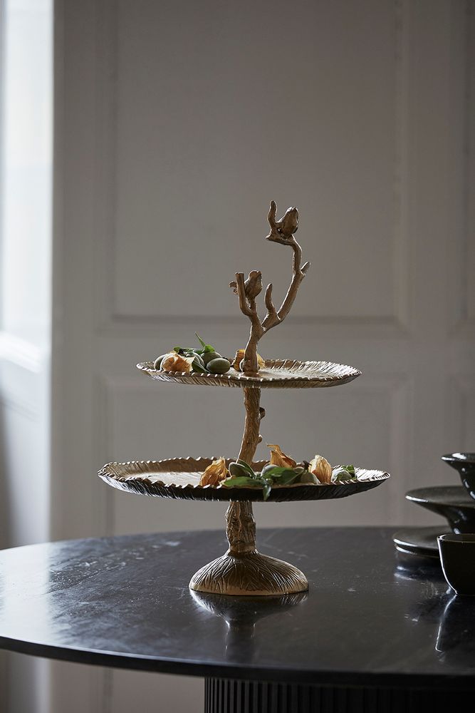 Decorative objects - BIRDY cake stand, gold color - NORDAL