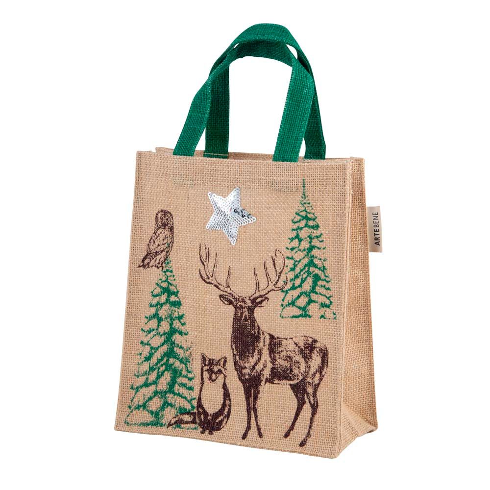 Guirlandes et boules de Noël - sac cadeau en jute - 20x24cm - ARTEBENE