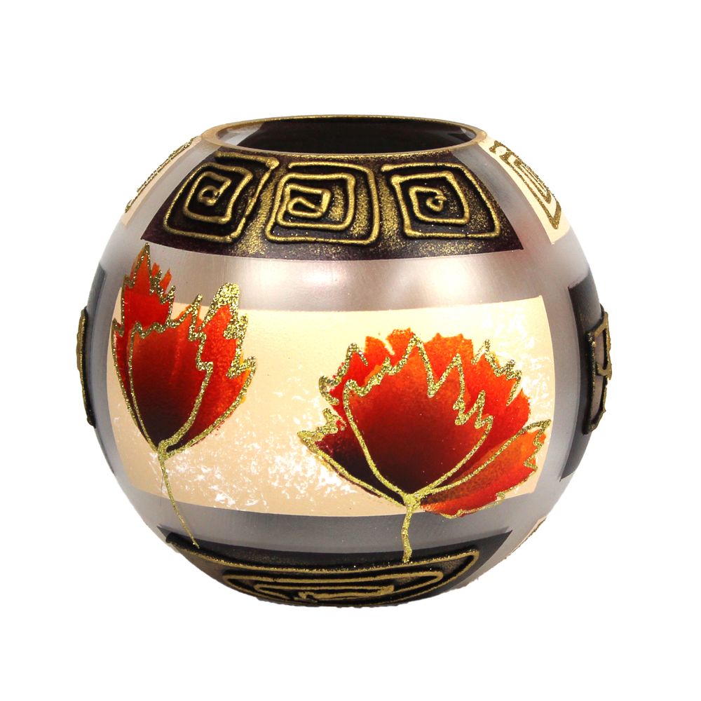 Vases - Round Glass Vase Decorated with Art for Flowers - 7ART SP. Z O.O.