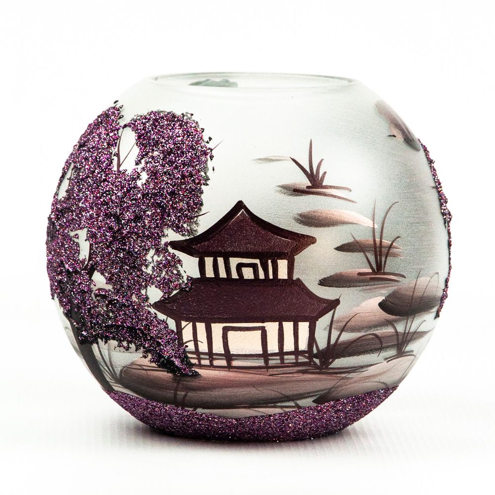 Vases - Round Glass Vase Decorated with Art for Flowers - 7ART SP. Z O.O.