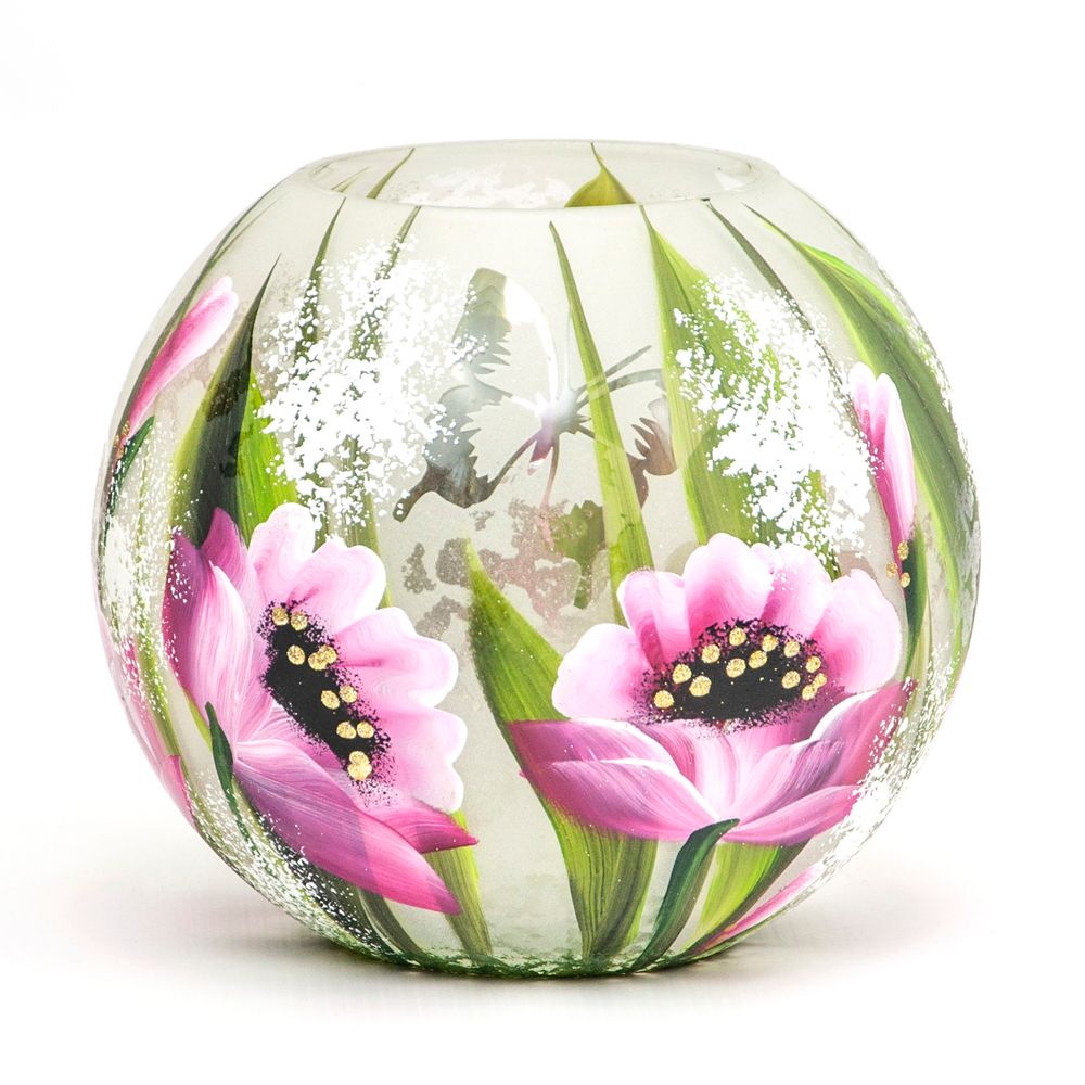 Vases - Round Glass Vase Decorated with Art for Flowers - 7ART SP. Z O.O.