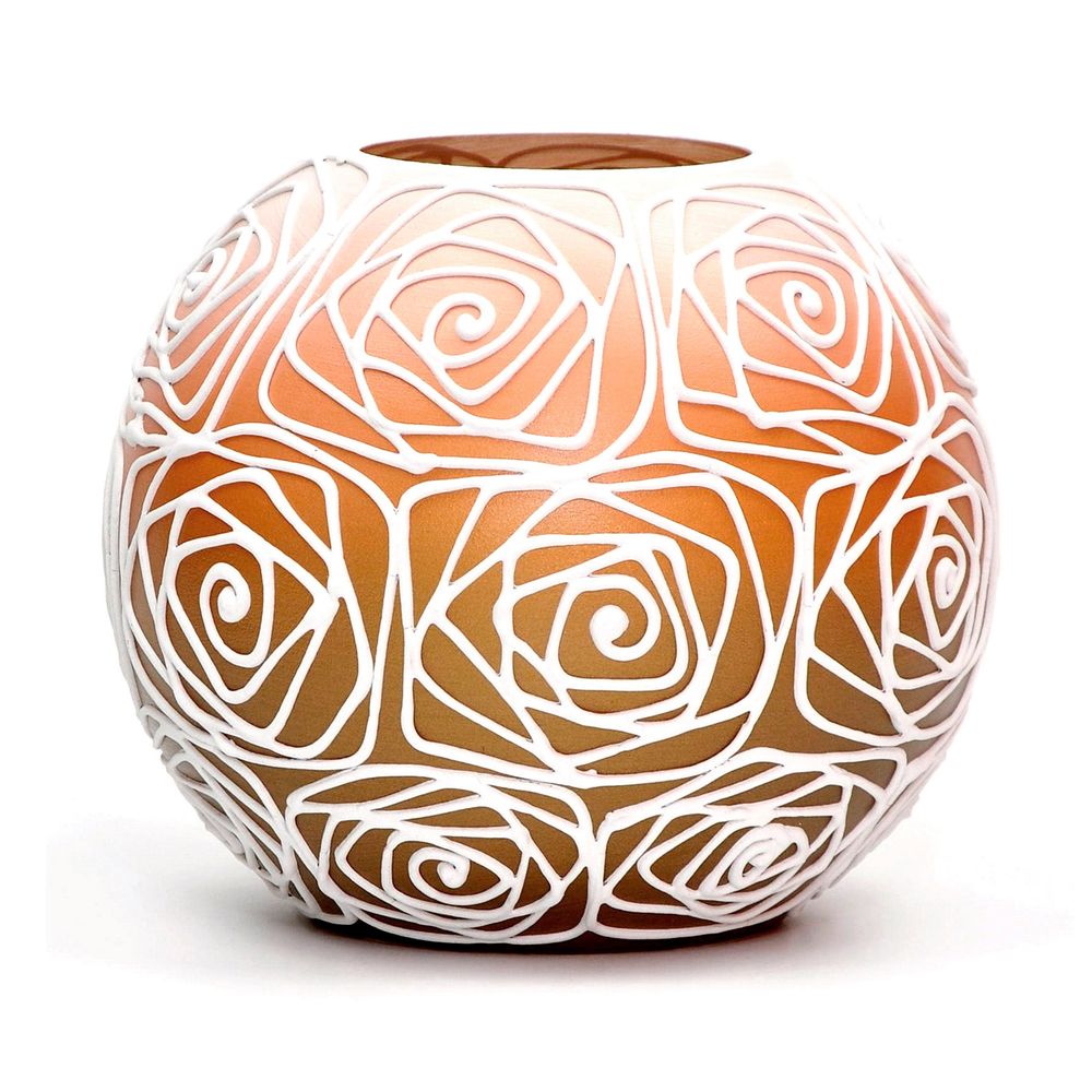 Vases - Round Glass Vase Decorated with Art for Flowers - 7ART SP. Z O.O.