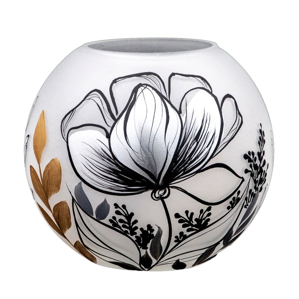 Vases - Round Glass Vase Decorated with Art for Flowers - 7ART SP. Z O.O.