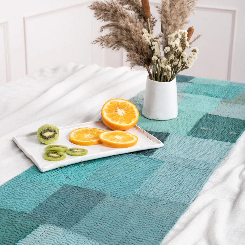 Linge de table textile - Chemin de table Kantha vintage fait main Mosaic Fray - MAISON MIEKO