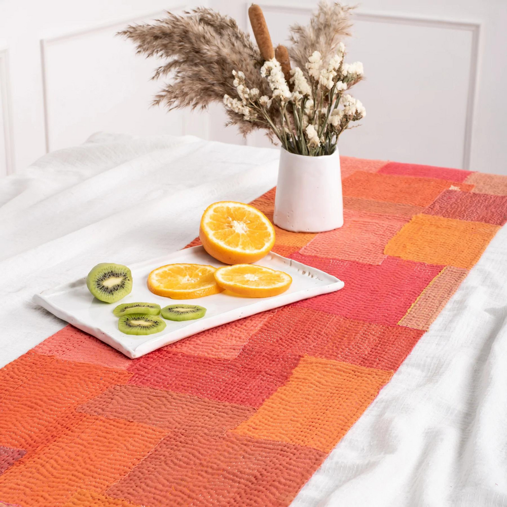 Linge de table textile - Chemin de table Kantha vintage fait main Mosaic Fray - MAISON MIEKO