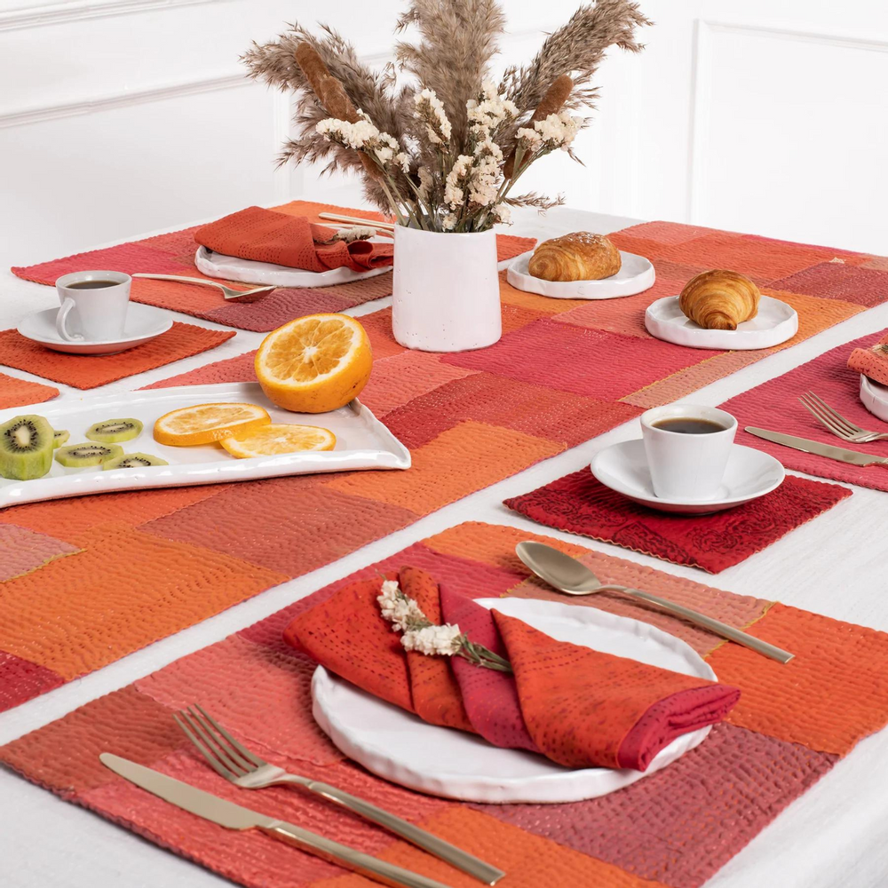 Linge de table textile - Chemin de table Kantha vintage fait main Mosaic Fray - MAISON MIEKO