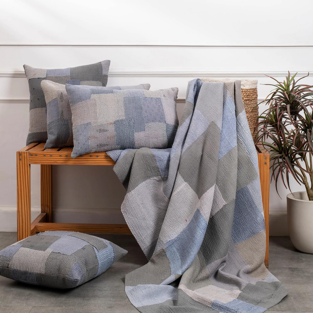 Plaids - Jeté (plaid) Kantha Vintage Mosaic Fray - MAISON MIEKO