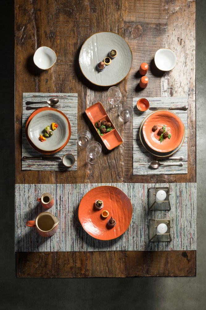 Platter and bowls - Mediterraneo  Collection - Orange Color - Tableware - Flat Plate - Soup Plate - Dessert Plate - PUEBCO