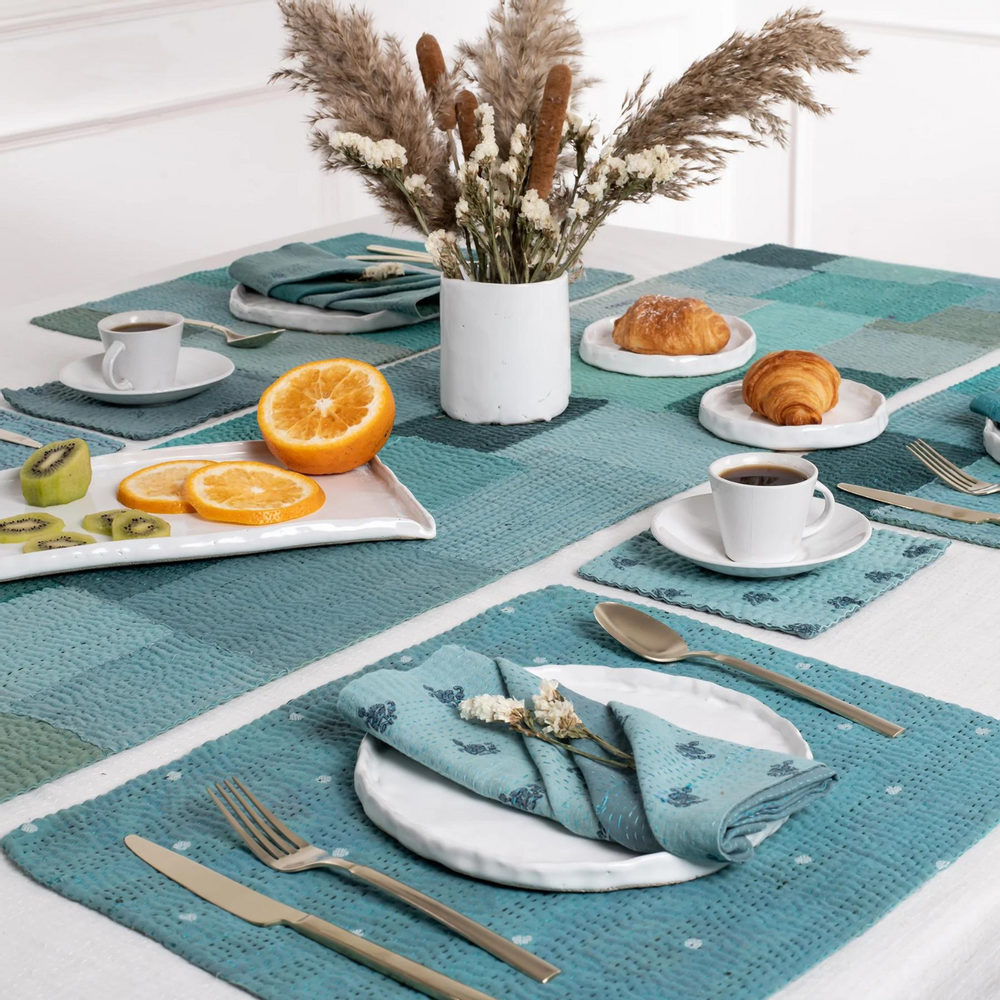 Table linen - Mosaic Fray Vintage Kantha Placemat - MAISON MIEKO