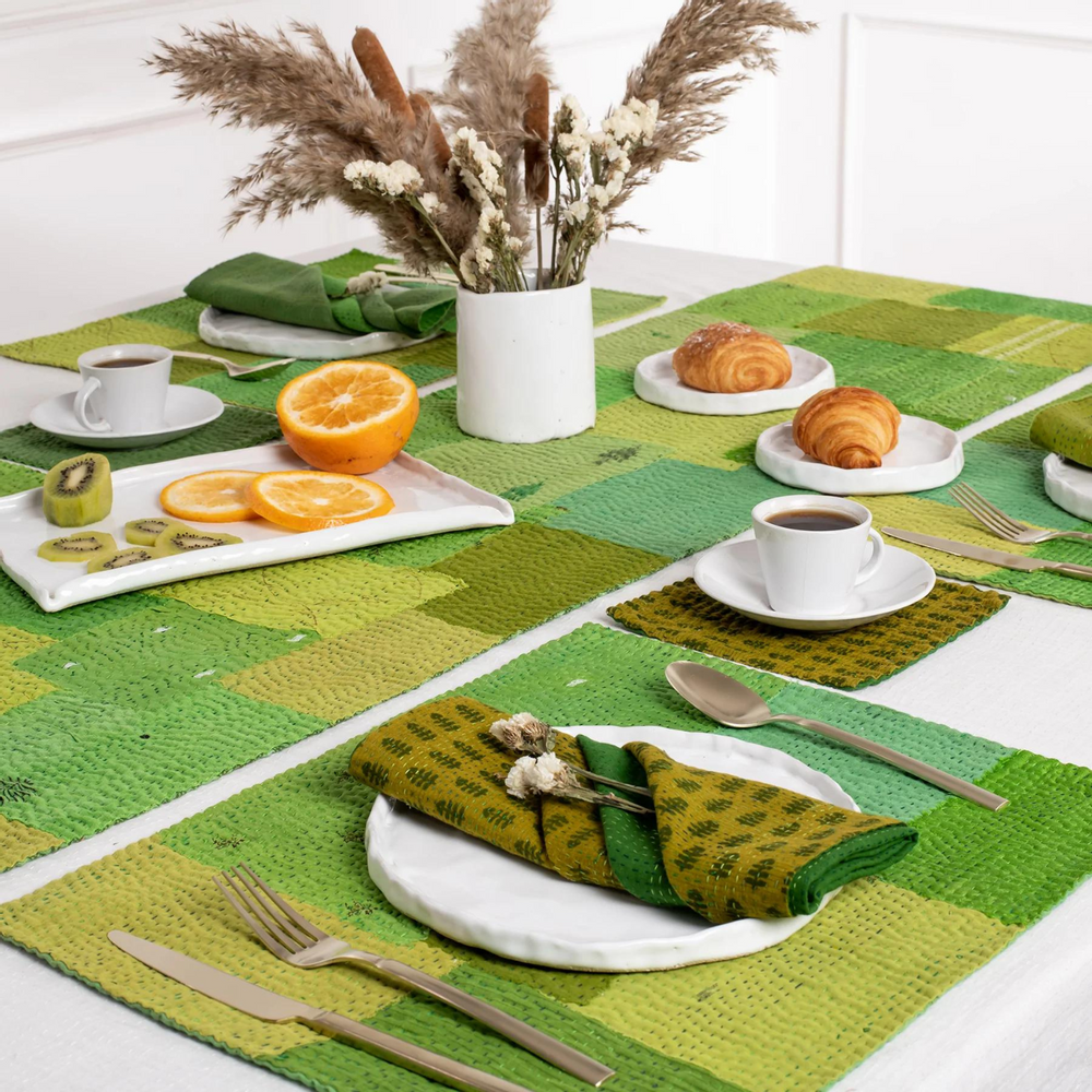 Table linen - Mosaic Fray Vintage Kantha Placemat - MAISON MIEKO