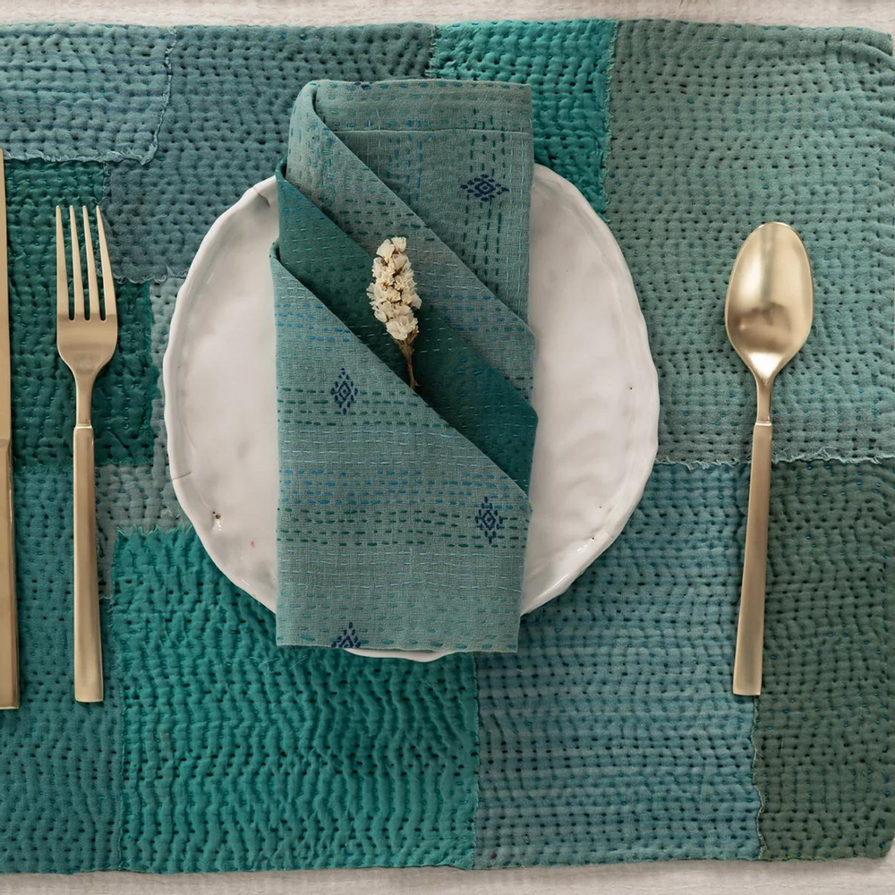 Table linen - Mosaic Fray Vintage Kantha Placemat - MAISON MIEKO