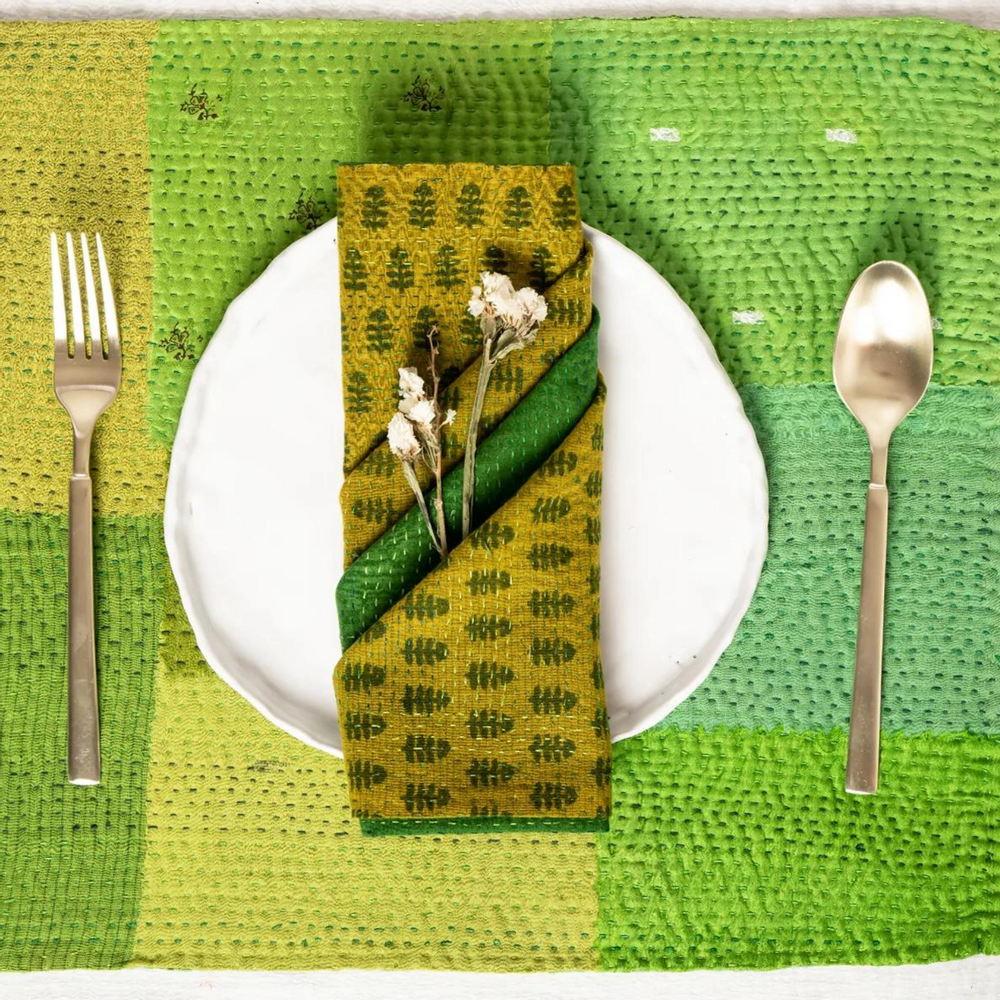 Table linen - Mosaic Fray Vintage Kantha Placemat - MAISON MIEKO