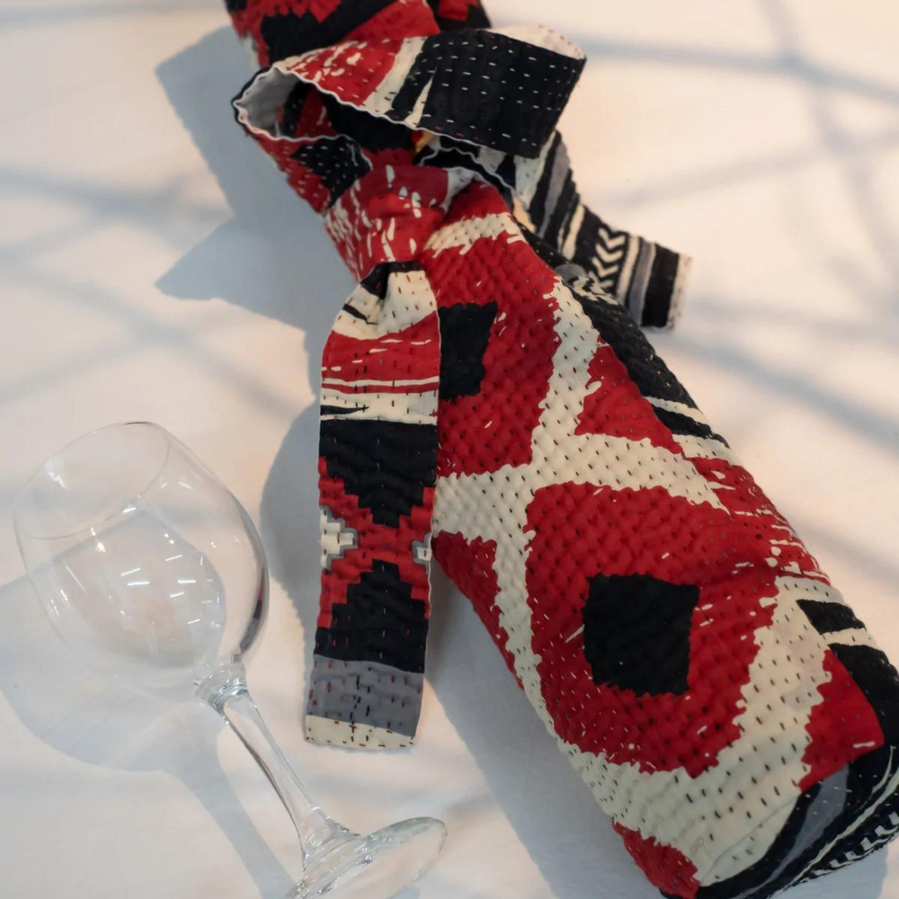 Bags and totes - Ikat Monotone handmade vintage Kantha wine bag - MAISON MIEKO