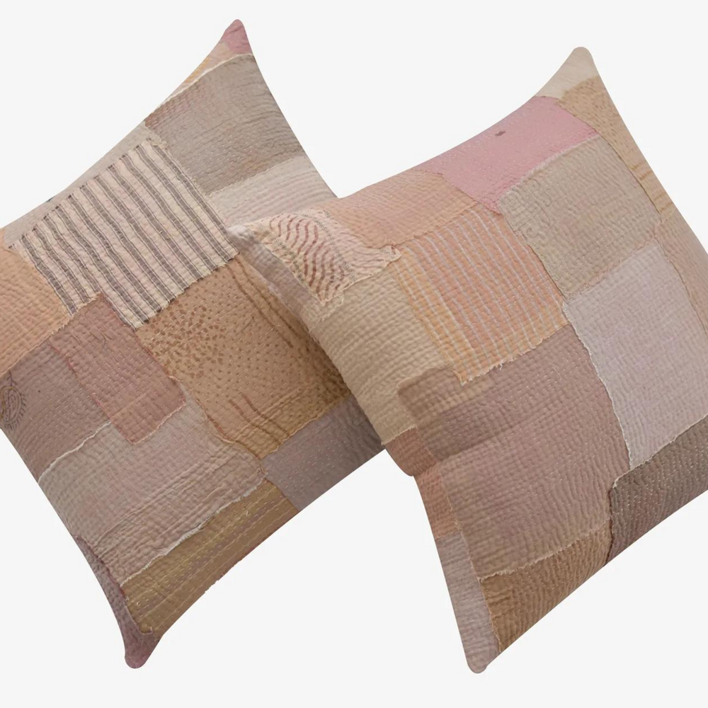 Couettes et oreillers - Taie d'oreiller Kantha vintage faite main Mosaic Fray - MAISON MIEKO