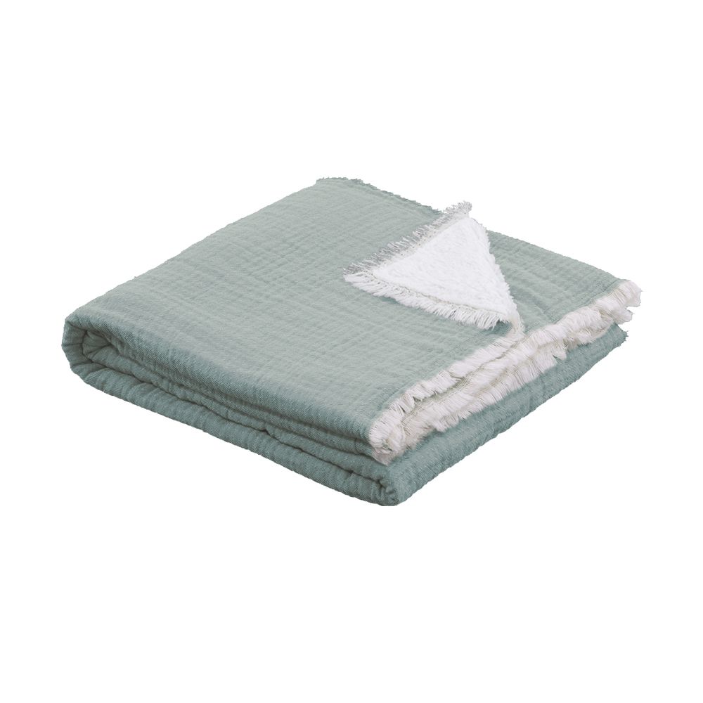 Throw blankets - Celestine cotton gauze throw with sherpa lining - MAISON LILO