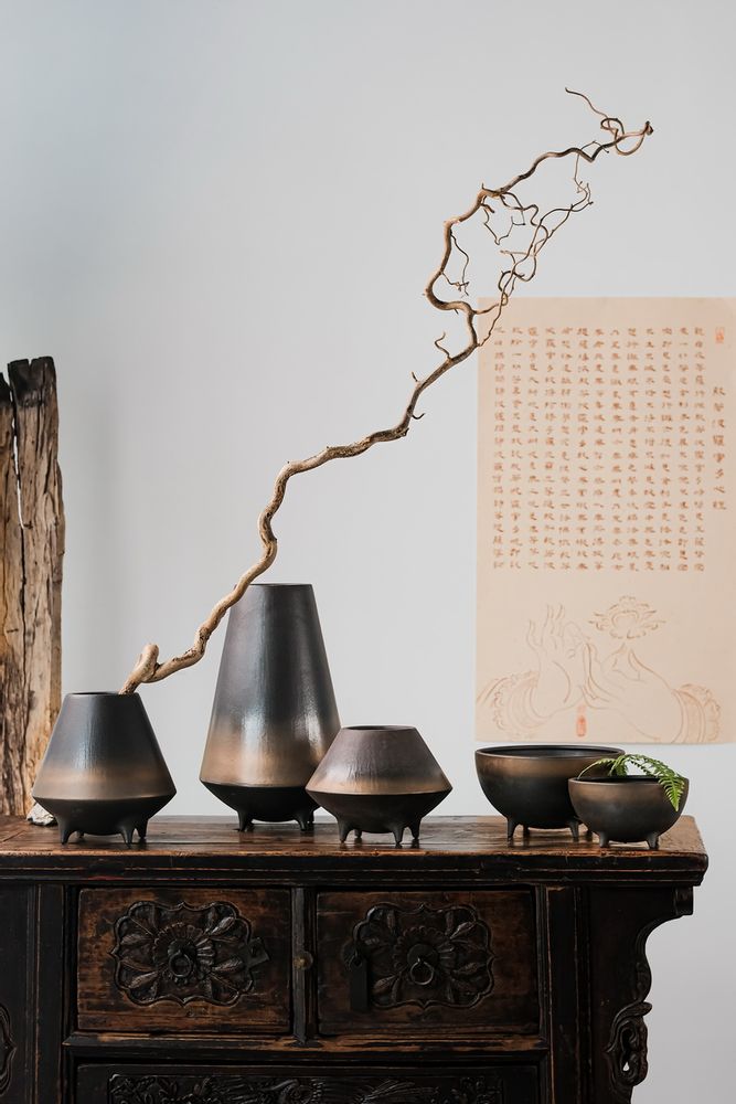 Vases - Oriental Series: OTARU20BB "New Modern" Ikebana style vase or bowl - ELEMENT ACCESSORIES