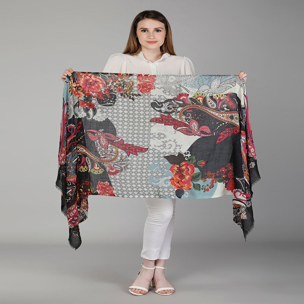 Fabrics - PURE WOOL EMBROIDERY SCARF - HINAR CORPORATION