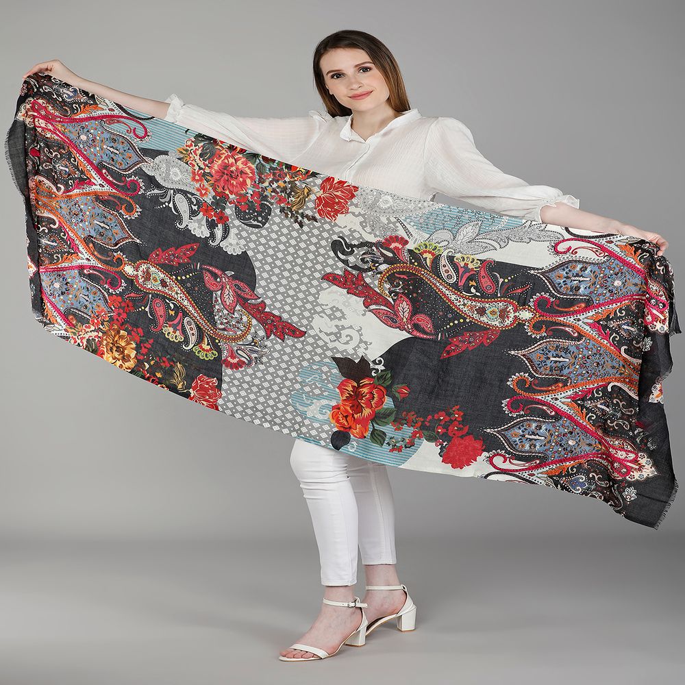 Fabrics - PURE WOOL EMBROIDERY SCARF - HINAR CORPORATION