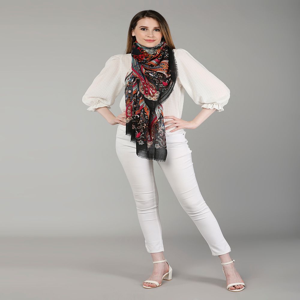 Fabrics - PURE WOOL EMBROIDERY SCARF - HINAR CORPORATION