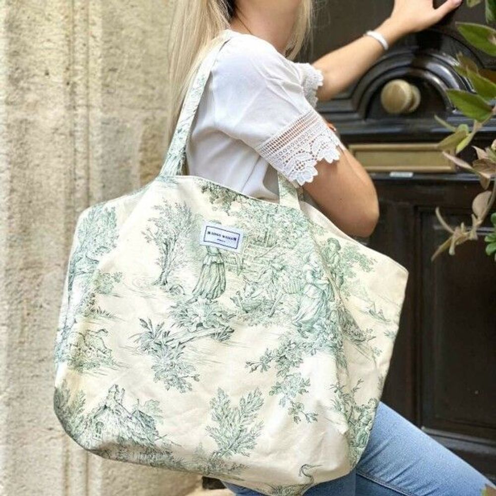 Bags and totes - Toile de Jouy green tote bag - Alphonse - L'ATELIER DES CREATEURS