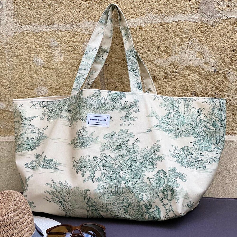 Bags and totes - Toile de Jouy green tote bag - Alphonse - L'ATELIER DES CREATEURS