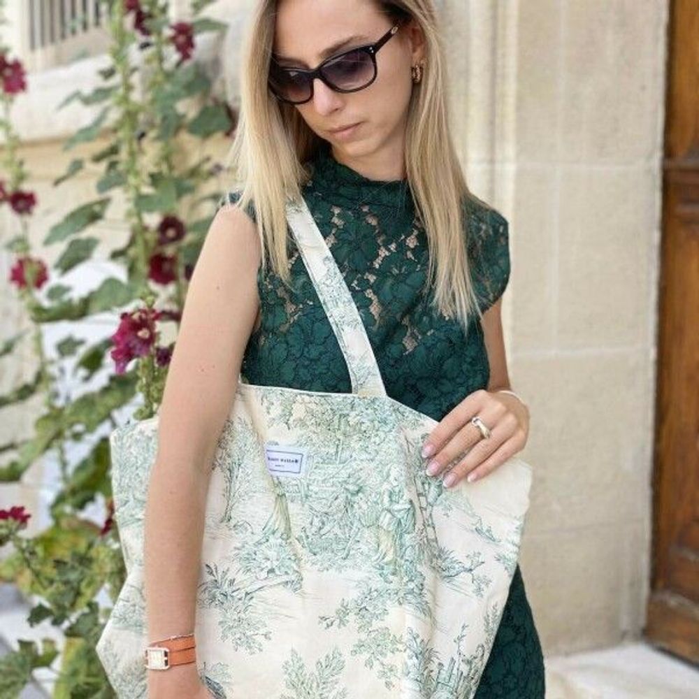 Bags and totes - Toile de Jouy green tote bag - Alphonse - L'ATELIER DES CREATEURS