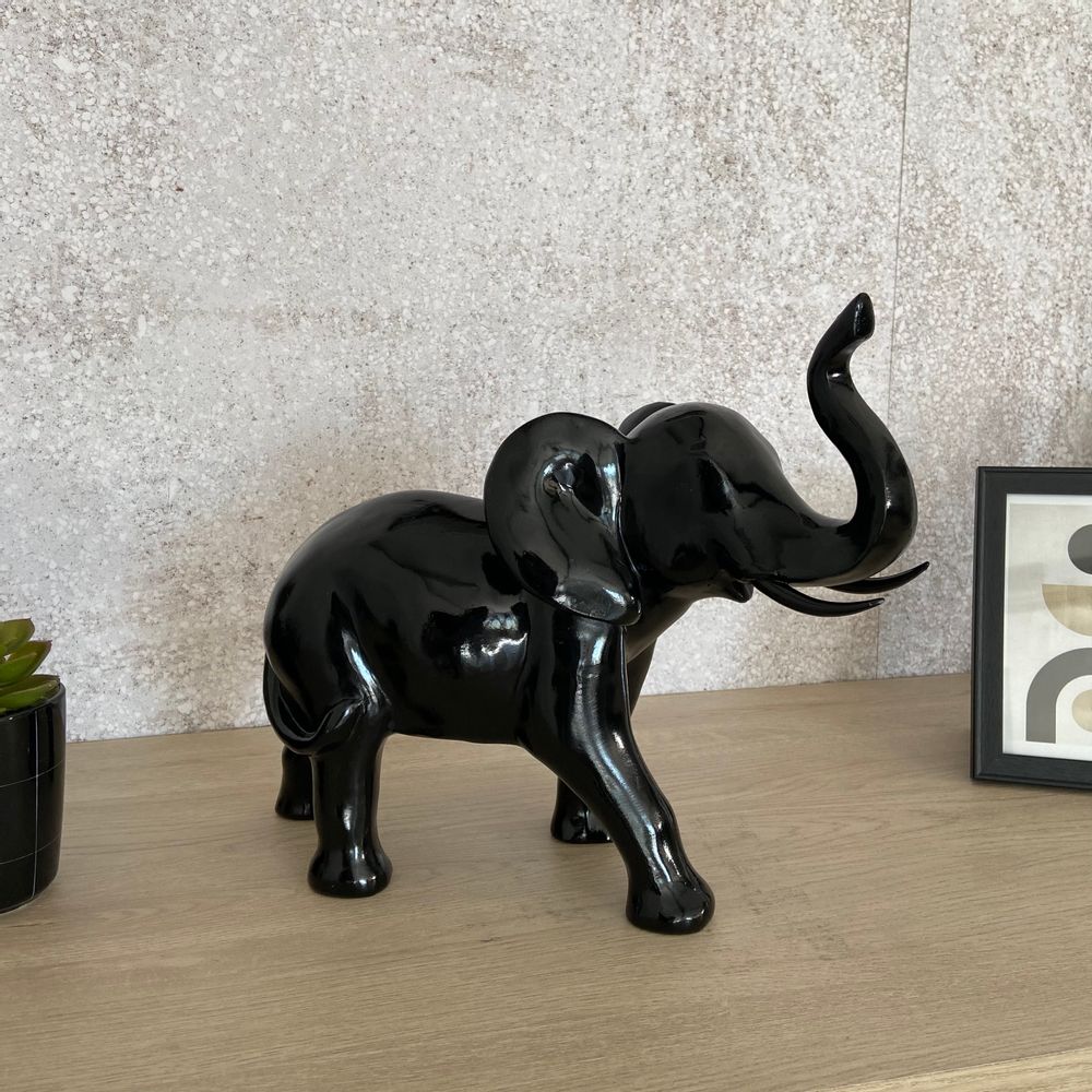 Sculptures, statuettes et miniatures - STATUE ELEPHANT NOIR LAQUE 32X14X26CM - EMDE