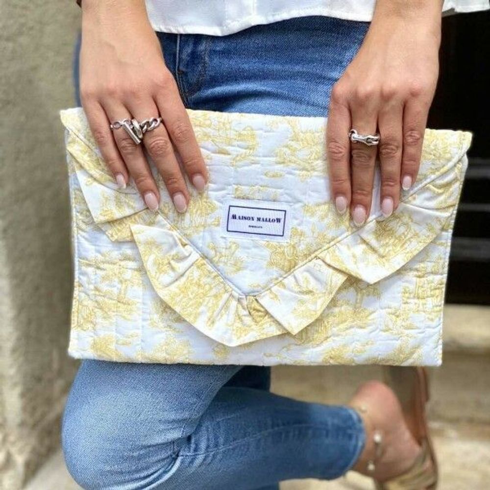 Clutches - Yellow Toile de Jouy Pouch - L'ATELIER DES CREATEURS