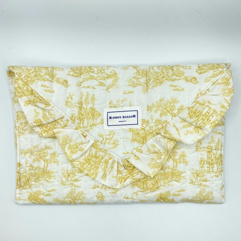 Clutches - Yellow Toile de Jouy Pouch - L'ATELIER DES CREATEURS