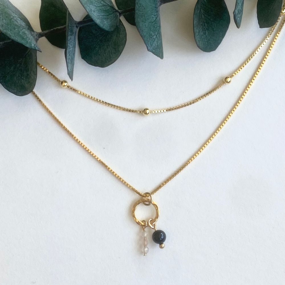 Bijoux - Collier double doré à l'or fin et pierres naturelles. - NAO JEWELS