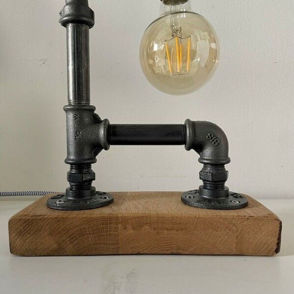 Table lamps - Industrial style table lamp in metal and wood, exposed cord - L'ATELIER DES CREATEURS