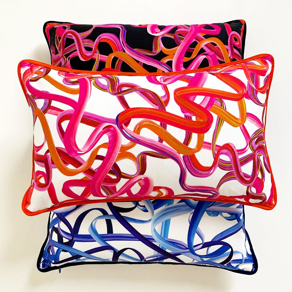 Coussins textile - Coussin en velours "Rubans" noir - AMÉLIE CHOQUET