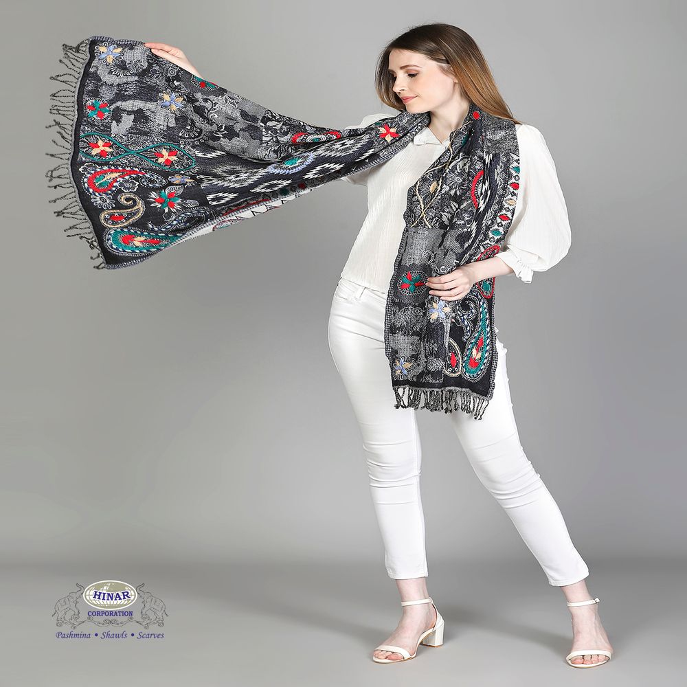 Scarves - COTTON WOOL EMBROIDERY SCARF - HINAR CORPORATION