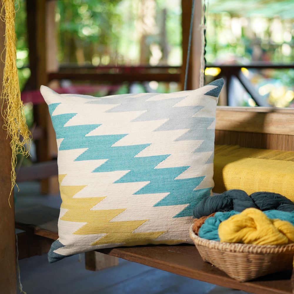 Fabric cushions - Handwoven Interlocking Tapestry Cotton Cushion Cover - OCK POP TOK
