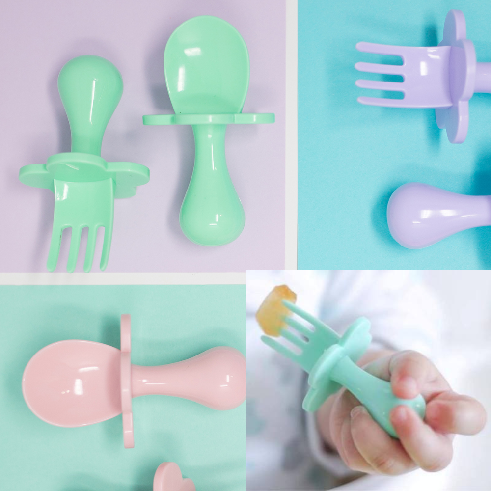 Repas pour enfant - Couverts ergonomiques avec manche court et colerette de protection - BABIREVA