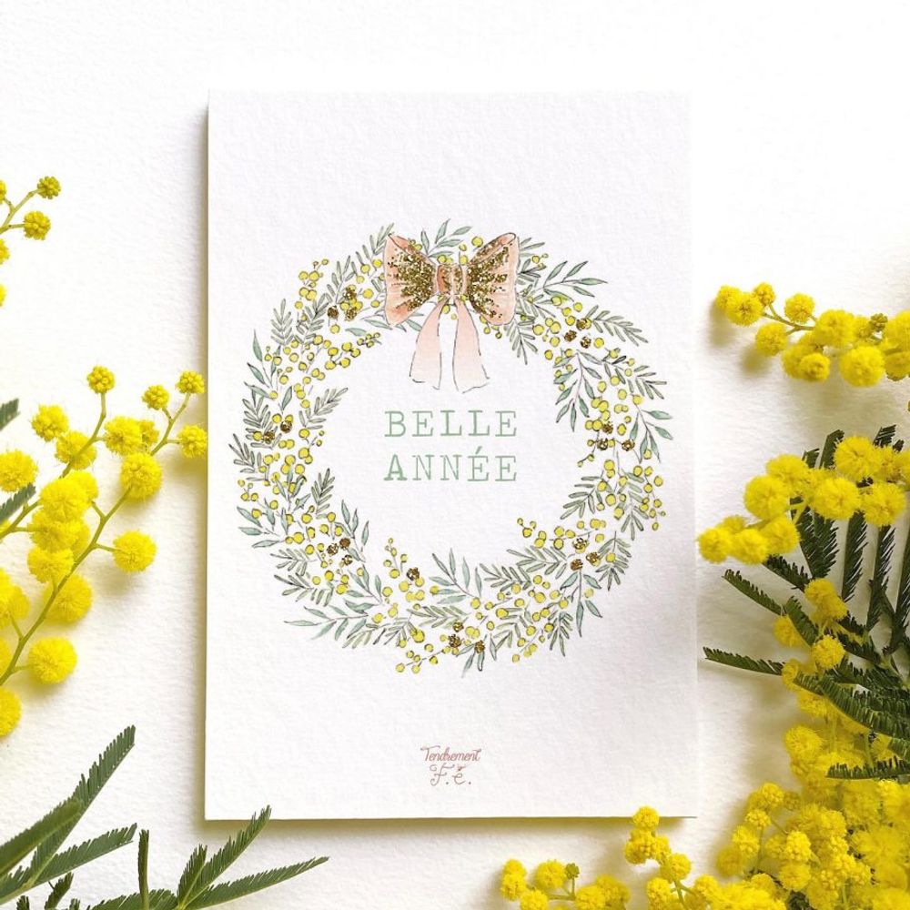 Card shop - Beautiful Year Mimosa Crown Card • Glittery - TENDREMENT F.É.