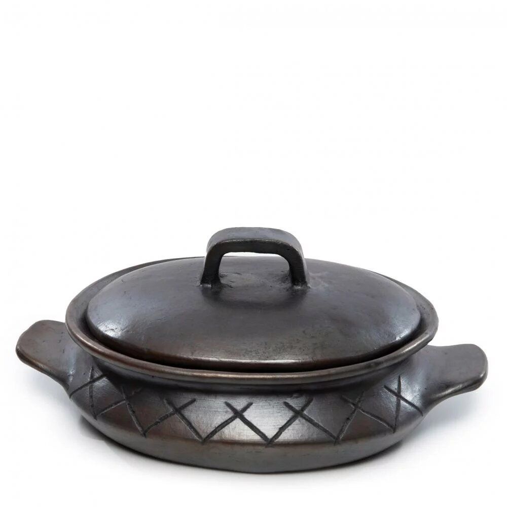 Plats et saladiers - Le Pot Ovale Brûlé avec Motif et Poignées Latérales - Noir - BAZAR BIZAR LIVING